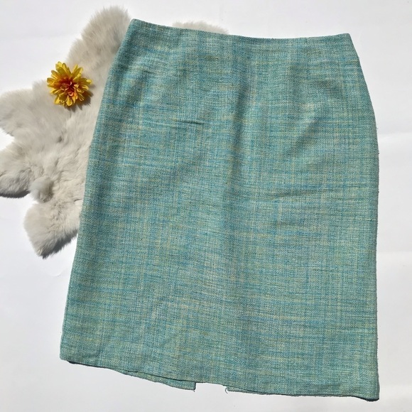 Vintage Pendleton Silk Tweed Pencil Skirt Teal Blue Green Office Wear Classic - Picture 1 of 10